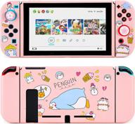 tscope protective case for nintendo switch console and joy-con controllers - cute soft tpu slim cover (not dockable) with tempered glass screen protector and 2 thumb grips caps - penguin pink logo