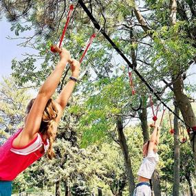 img 1 attached to 👧 Kids Ninja Warrior Obstacle Course - 44 FT Outdoor Ninja Slackline Course with Hanging Line Accessories, Swing, Rope Ladder, Training Equipment, and Slack Line Gear