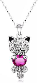 img 4 attached to 🐱 Cute Lucky Cat Swarovski Crystal Pendant Necklace: Perfect Christmas Jewelry Gift for Daughters & Girls