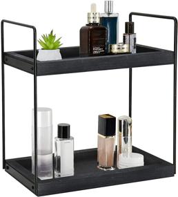 img 4 attached to 🛁 2 Tier Bathroom Countertop Organizer - Standing Rack and Shelf for Bathroom and Kitchen Storage - Spice Rack Vanity Organizer with Wood Tray