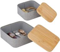 📦 mdesign stackable bamboo lid storage boxes - set of 2 - gray/natural for closet, bathroom, entryway - holds jewelry, watches, hair clips, bath bombs logo