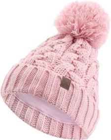 img 4 attached to 🧢 Cute & Cozy: ASUGOS Kids Fall Winter Hats with Soft Cotton Lining & Pom Pom for Warmth & Style!