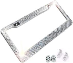 img 2 attached to 💎 Sparkling Crystal Rhinestone License Plate Frame in Clear White, ABS Chrome Finish with Crystal Screw Caps - (Single Frame)