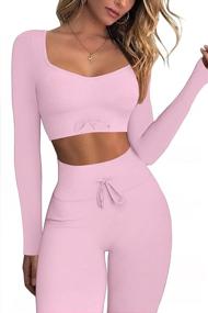 img 2 attached to 👚 QINSEN 2 Piece Seamless Workout Set: Long Sleeve Crop Tops & High Waist Leggings for Women