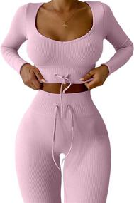 img 4 attached to 👚 QINSEN 2 Piece Seamless Workout Set: Long Sleeve Crop Tops & High Waist Leggings for Women