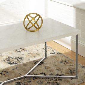 img 2 attached to Walker Edison sleek Marble Gold Rectangle Coffee Table with Ottoman Storage Shelf, 42 Inch - Modern Mid Century Design in Marble and Silver