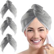 👗 quick dry hair turban: youlertex 3 pack absorbent microfiber hair towel wraps for women with button loop (gray) logo