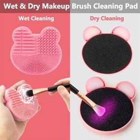 img 3 attached to 💄 TailaiMei 2 Pack Makeup Brush Cleaning Mat with Color Removal Sponge, 2 in 1 Silicone Cleaner Pad for Dry Brush Color Switch and Wet Cleaning - Pink&amp;Purple