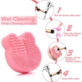 img 2 attached to 💄 TailaiMei 2 Pack Makeup Brush Cleaning Mat with Color Removal Sponge, 2 in 1 Silicone Cleaner Pad for Dry Brush Color Switch and Wet Cleaning - Pink&amp;Purple