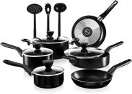 🍳 nutrichef 13-piece nonstick cookware set - ptfe/pfoa/pfos free heat resistant kitchenware kit with saucepan, frying pans, cooking pots, casserole, lids, ladle, fork, strainer - black, nccwa13 logo