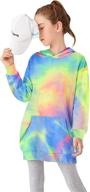 👗 trendy greatchy girls tie dye hoodies dress: long sleeve casual sweatshirt with pocket & hood logo