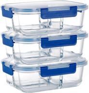 🍱 versatile 3-compartment glass meal prep containers - 3-pack, 36 oz capacity, bpa-free, leakproof lids - microwave, dishwasher, freezer safe логотип