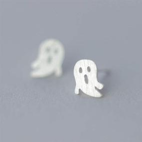 img 2 attached to 👻 Sterling Silver Ghost Stud Earrings - Minimalist Small Cute Hypoallergenic Studs for Girls and Women, Halloween Gifts, Best Friend Xmas - Fashion Jewelry