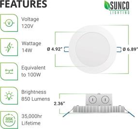 img 3 attached to Светильники Sunco Lighting 6 дюймов LED встраиваемые потолочные светильники - тонкие, регулируемые яркость, 6000К, 12 штук, 14 Вт = 100 Вт, 850 Лм