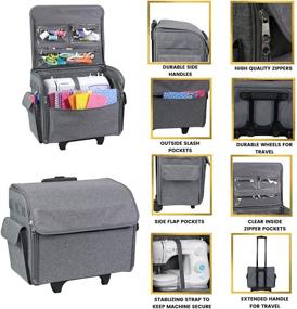 img 3 attached to 🧵 Sewing Machine Rolling Carrying Case - Portable Trolley with Wheels for Brother, Singer, & Most Machines - Wheeled Tote Carrier for Notions & Crafts, Grey Heather - Everything Mary