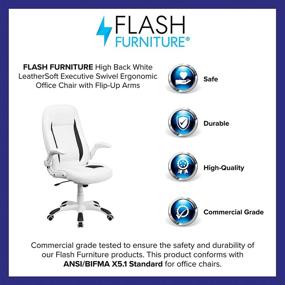 img 1 attached to 🪑 Premium High Back White LeatherSoft Executive Swivel Ergonomic Office Chair with Flip-Up Arms by Flash Furniture