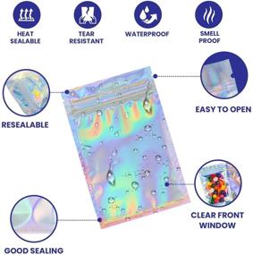 img 2 attached to ✨ 120 Resealable Holographic Bags – 4x6 Inch Mylar Bags for Food Storage, Packaging, Cute Lip Gloss, Lash & Smell Proof, Dispensary Packaging, Sample Bags