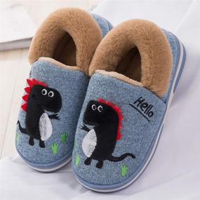 img 3 attached to Dinosaur Slippers: Cozy Memory Bedroom Shoes for Boys in Winter