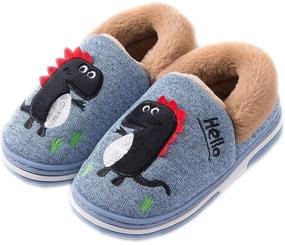 img 4 attached to Dinosaur Slippers: Cozy Memory Bedroom Shoes for Boys in Winter