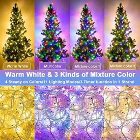 img 3 attached to Decute Color Changing Christmas Tree Lights, 4-in-1 LED String Lights with 11 Modes, 300Leds 108FT Extendable, Waterproof Indoor Outdoor Fairy Lights in Warm White & Multicolor, Timer Remote Included