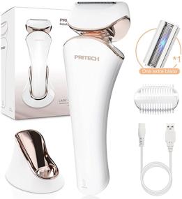 img 4 attached to 💃 PRITECH Rechargeable Women's Razor: Cordless Electric Shaver for Wet & Dry Use. Portable Lady Shaver for Legs, Arms, Underarms. IPX6 Waterproof, USB & Dock Charging, Gold