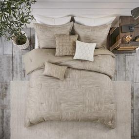 img 2 attached to Madison Park Walter Comforter-Luxe Seersucker Print All-Season Down Alternative Bedding Set 🛏️ with Matching Shams, Bedskirt, Decorative Pillows - Queen (90 in x 90 in), Taupe