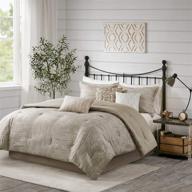 madison park walter comforter-luxe seersucker print all-season down alternative bedding set 🛏️ with matching shams, bedskirt, decorative pillows - queen (90 in x 90 in), taupe логотип
