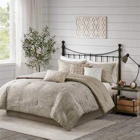 img 4 attached to Madison Park Walter Comforter-Luxe Seersucker Print All-Season Down Alternative Bedding Set 🛏️ with Matching Shams, Bedskirt, Decorative Pillows - Queen (90 in x 90 in), Taupe