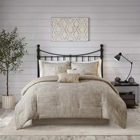 img 3 attached to Madison Park Walter Comforter-Luxe Seersucker Print All-Season Down Alternative Bedding Set 🛏️ with Matching Shams, Bedskirt, Decorative Pillows - Queen (90 in x 90 in), Taupe