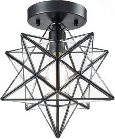 img 4 attached to 💡 AXILAND 12-inch Industrial Black Copper Moravian Star Ceiling Light with Clear Glass Shade - 1-Light Fixture