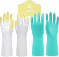 🧤 pacific ppe cleaning gloves - 4 pairs, waterproof pvc, reusable for dishwashing, kitchen - unlined and flocked with cotton liner - yellow and green - size m logo