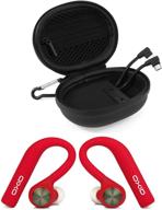 🎧 oxid audiobuds true wireless bluetooth headphones - over 15 hours playtime, charging case included - secure over-ear design for running - compatible with apple/android (red) logo