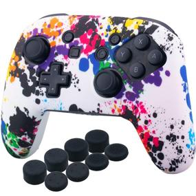 img 4 attached to 🎮 Silicone Transfer Print Cover Skin Case for Nintendo Official Switch Pro Controller x 1 (Graffiti) with Pro Thumb Grips x 8 - YoRHa Studded Edition