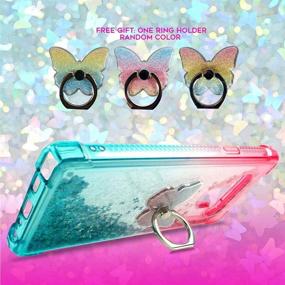 img 2 attached to ZASE Design Phone Case for LG K51, LG Reflect - Clear Liquid Glitter Sparkle Bling Protective Cover w/ 3D Floating Butterflies, Waterfall Quicksand, Shockproof - Gradient Pink Aqua - Includes Phone Ring Holder