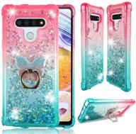 zase design phone case for lg k51, lg reflect - clear liquid glitter sparkle bling protective cover w/ 3d floating butterflies, waterfall quicksand, shockproof - gradient pink aqua - includes phone ring holder logo