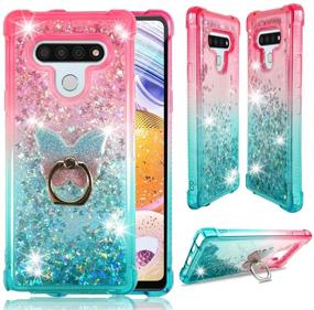 img 4 attached to ZASE Design Phone Case for LG K51, LG Reflect - Clear Liquid Glitter Sparkle Bling Protective Cover w/ 3D Floating Butterflies, Waterfall Quicksand, Shockproof - Gradient Pink Aqua - Includes Phone Ring Holder