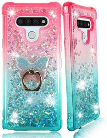 img 3 attached to ZASE Design Phone Case for LG K51, LG Reflect - Clear Liquid Glitter Sparkle Bling Protective Cover w/ 3D Floating Butterflies, Waterfall Quicksand, Shockproof - Gradient Pink Aqua - Includes Phone Ring Holder