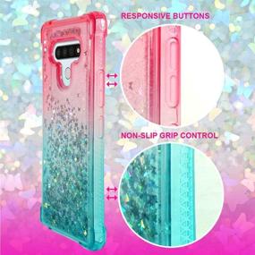 img 1 attached to ZASE Design Phone Case for LG K51, LG Reflect - Clear Liquid Glitter Sparkle Bling Protective Cover w/ 3D Floating Butterflies, Waterfall Quicksand, Shockproof - Gradient Pink Aqua - Includes Phone Ring Holder