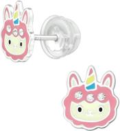 🦙 aube jewelry pink alpacacorn head stud earrings: hypoallergenic 925 sterling silver with crystal adornments, silicone coated push backs for girls and women logo