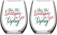 seasonal cheer stemless wine glasses, set of 2 - funny christmas holiday gifts for women, men & family - 15 oz christmas wine glass for friends and wine lovers logo