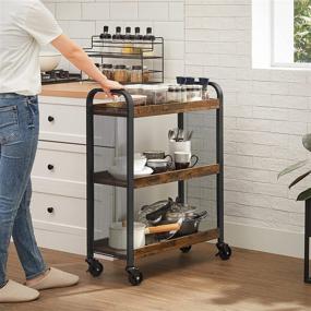 img 2 attached to VASAGLE DAINTREE Slim Kitchen Cart for Narrow Spaces, Rolling Storage Cart and Organizer Utility Cart with Casters Wheels, Easy Assembly, for Kitchen, Bathroom, Rustic Brown ULRC66BX