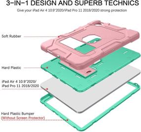 img 3 attached to Чехол BENTOBEN для iPad Air 4-го поколения, iPad Pro 11 2020 и 2018, трехслойный ударопрочный держатель синий с держателем для Apple Pencil, защитный чехол для планшетного компьютера для iPad Air 4 / iPad Pro 11 2020/2018, цвета розового золота и зеленый