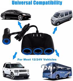 img 2 attached to 🔌 Premium Cigarette Lighter Power Splitter with 3 Sockets, 3 USB Ports & USB Fast Charging - Ideal Car Charger for Multiple Devices!