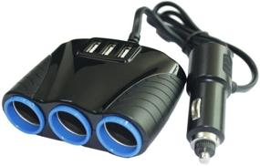 img 4 attached to 🔌 Premium Cigarette Lighter Power Splitter with 3 Sockets, 3 USB Ports & USB Fast Charging - Ideal Car Charger for Multiple Devices!