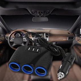 img 1 attached to 🔌 Premium Cigarette Lighter Power Splitter with 3 Sockets, 3 USB Ports & USB Fast Charging - Ideal Car Charger for Multiple Devices!