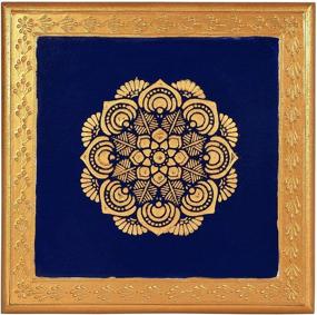 img 1 attached to 🌸 Exquisite Lalhaveli Indian Hand Painted Golden Flower Design Blue Square Wooden Small End Table - Ideal for Christmas Home Decorations - 9 x 9 x 6 Inches