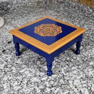 🌸 exquisite lalhaveli indian hand painted golden flower design blue square wooden small end table - ideal for christmas home decorations - 9 x 9 x 6 inches logo