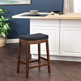 img 2 attached to 🪑 24-inch Blue Tweed HomePop Blake Backless Barstool with Nailhead Trim for Counter Height