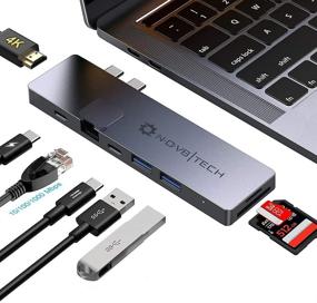 img 4 attached to NOV8Tech USB C Hub for M1 MacBook Pro & MacBook Air, 8-in-2 Gray Adapter with HDMI, Gigabit Ethernet, 100W Thunderbolt 3, SD 4.0 & MicroSD Reader, 2x USB 3.0 Ports