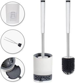 img 3 attached to SACRONS White Toilet Brush and Holder Set - Sturdy Cleaning Head with Soft Silicone Bristle, Non-Slip Long Plastic Handle for Easy Washroom Corner Cleaning